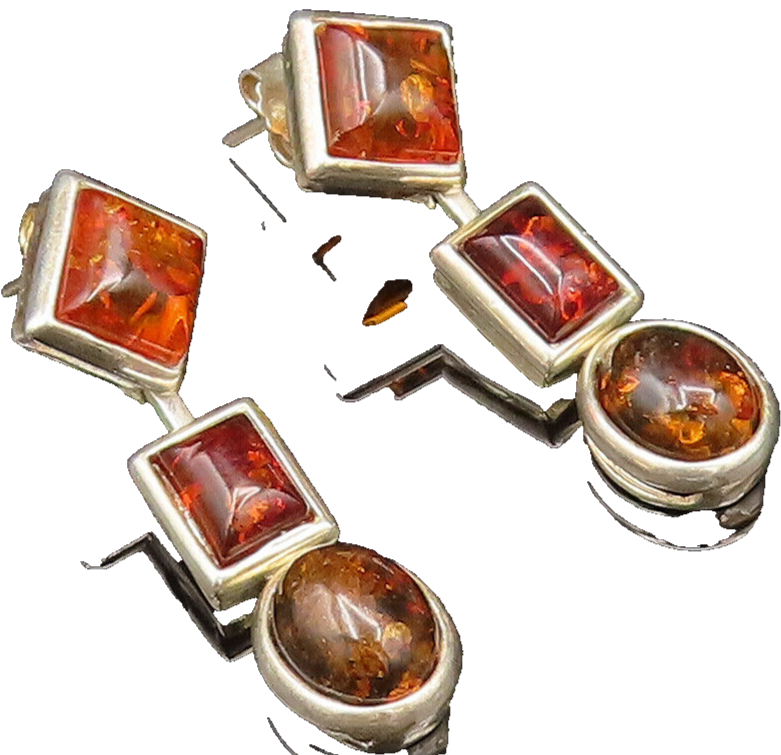 925 Sterling Silver  Vintage Multi Shaped Baltic Amber Dangle Earrings EG12182