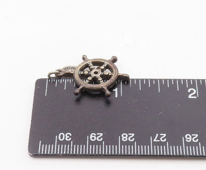 925 Sterling Silver  Vintage Captain's Ship Wheel Charm Pendant  PT21789