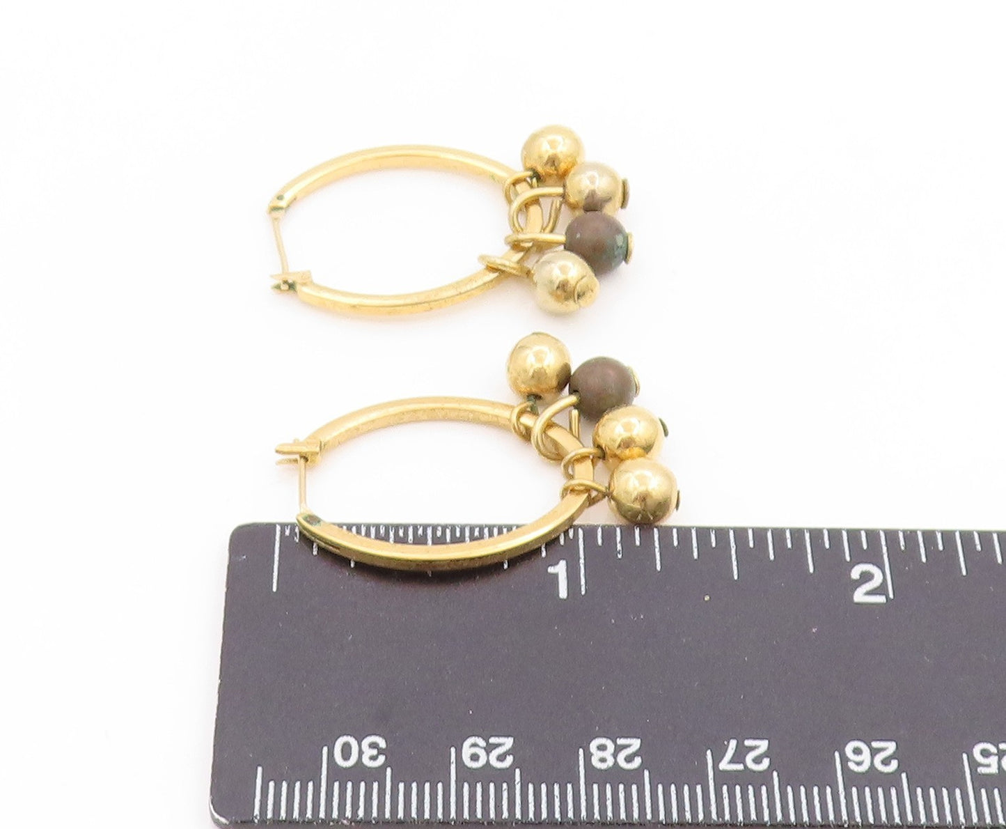 925 Sterling Silver Vintage Earrings Gold Plated Beaded Dangle Hoops  EG14046