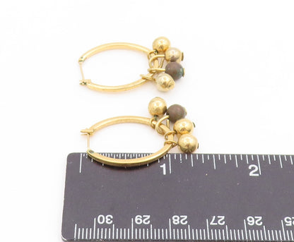 925 Sterling Silver Vintage Earrings Gold Plated Beaded Dangle Hoops  EG14046
