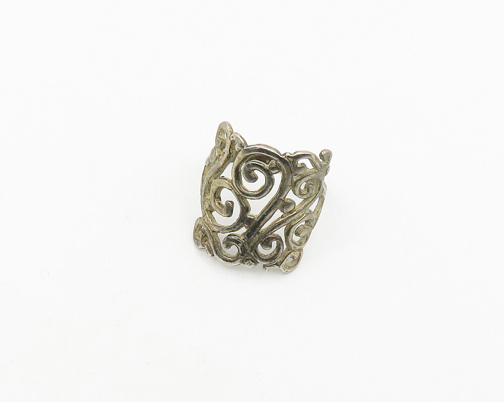 925 Sterling Silver  Vintage Dark Tone Open Swirl Band Ring Sz 8  RG18639