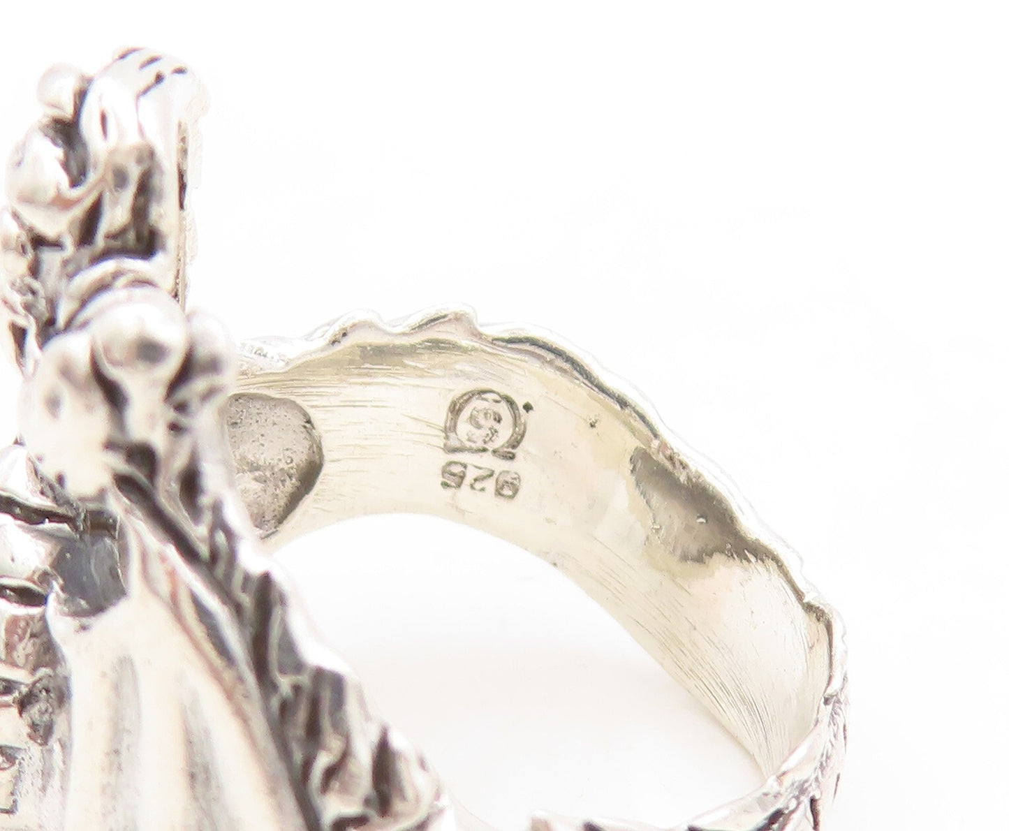 925 Sterling Silver Vintage Ring Dark Tone Solid Dragon Carved  Sz 6  RG31592