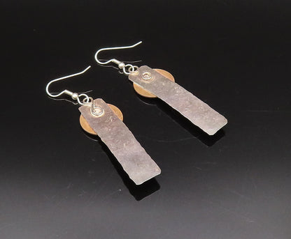 925 Silver  Vintage Round Disc & Hammered Flat Bar Turquoise Earrings  EG12230