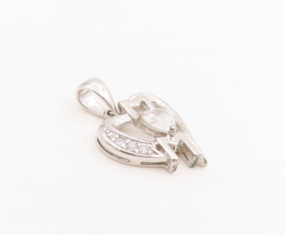 925 Sterling Silver Vintage Pendant Cubic Zirconia MOM Love Heart Charm  PT25527