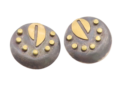 925 Sterling Silver Vintage Earrings Two Tone Geometric Circle Studs  EG14124