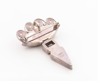 925 Sterling Silver Vintage Brooch SAJEN Smoky Quartz & Onyx Swirly Pin  BP11955