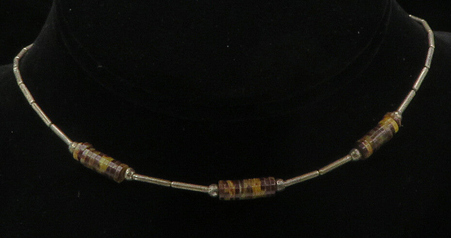 SOUTHWESTERN 925 Silver Vintage Brown Agate Beaded Chain Necklace NE2498