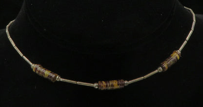 SOUTHWESTERN 925 Silver Vintage Brown Agate Beaded Chain Necklace NE2498