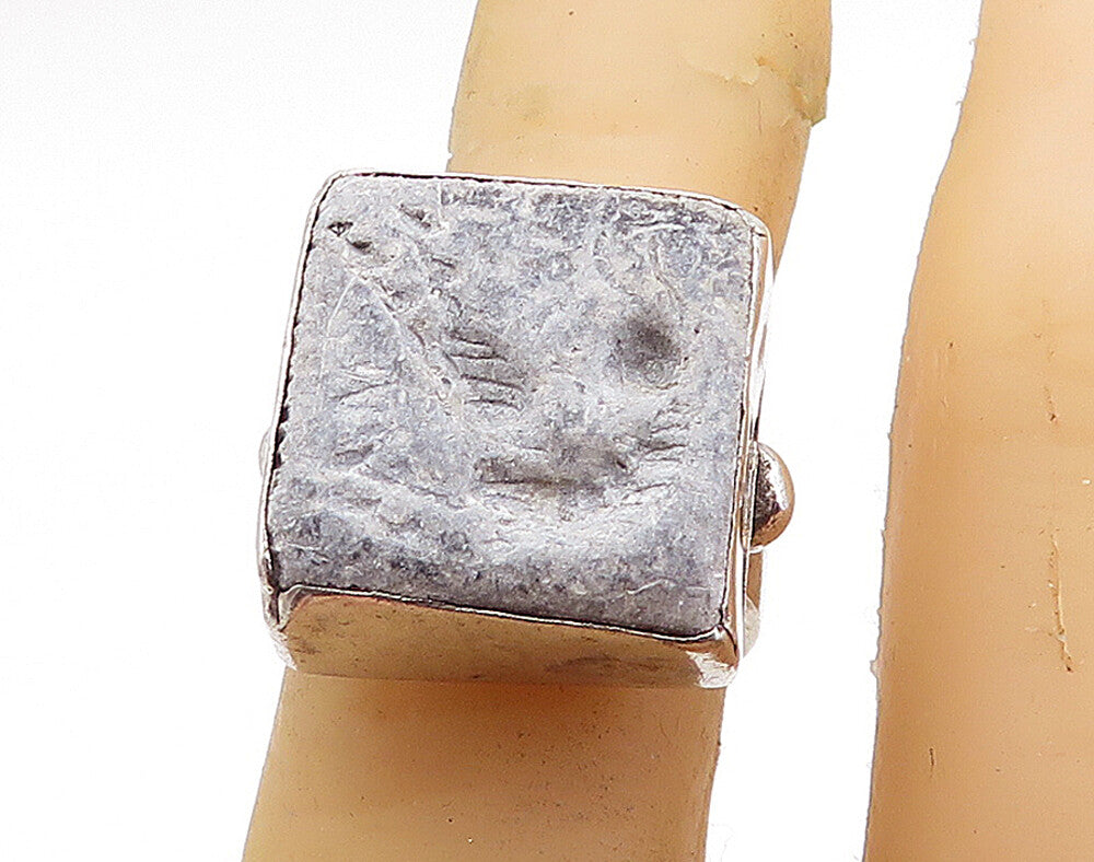 925 Sterling Silver  Vintage Grey Jasper Square Cocktail Ring Sz 5.5  RG6528
