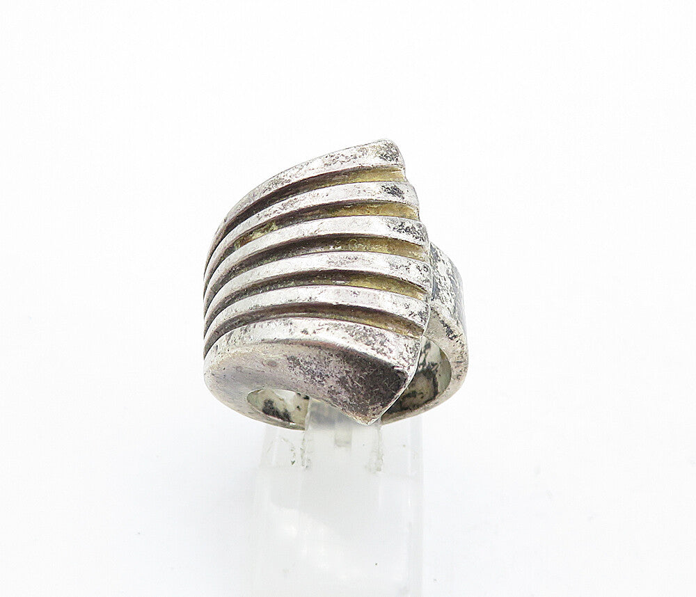 925 Sterling Silver  Vintage Dark Tone Fluted Design Band Ring Sz 7.5  RG5342