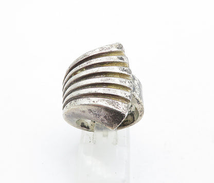 925 Sterling Silver  Vintage Dark Tone Fluted Design Band Ring Sz 7.5  RG5342