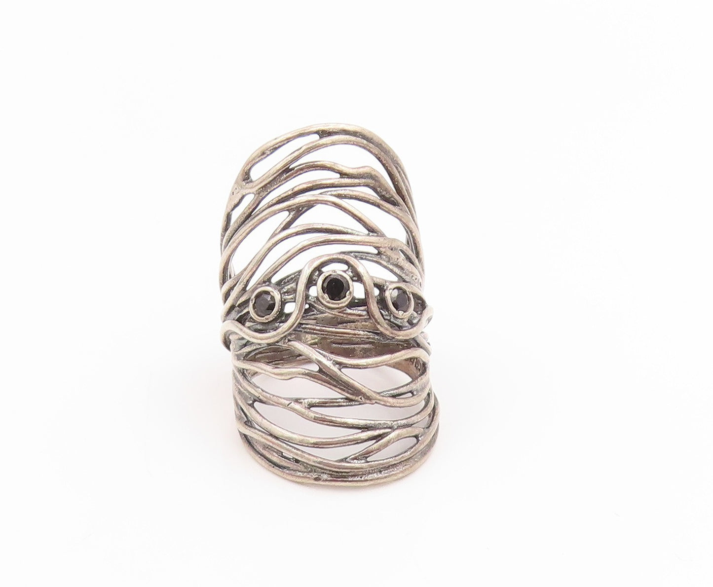 925 Sterling Silver Vintage Ring ISRAEL Spinel Brutalist Band  Sz 7.5  RG35840