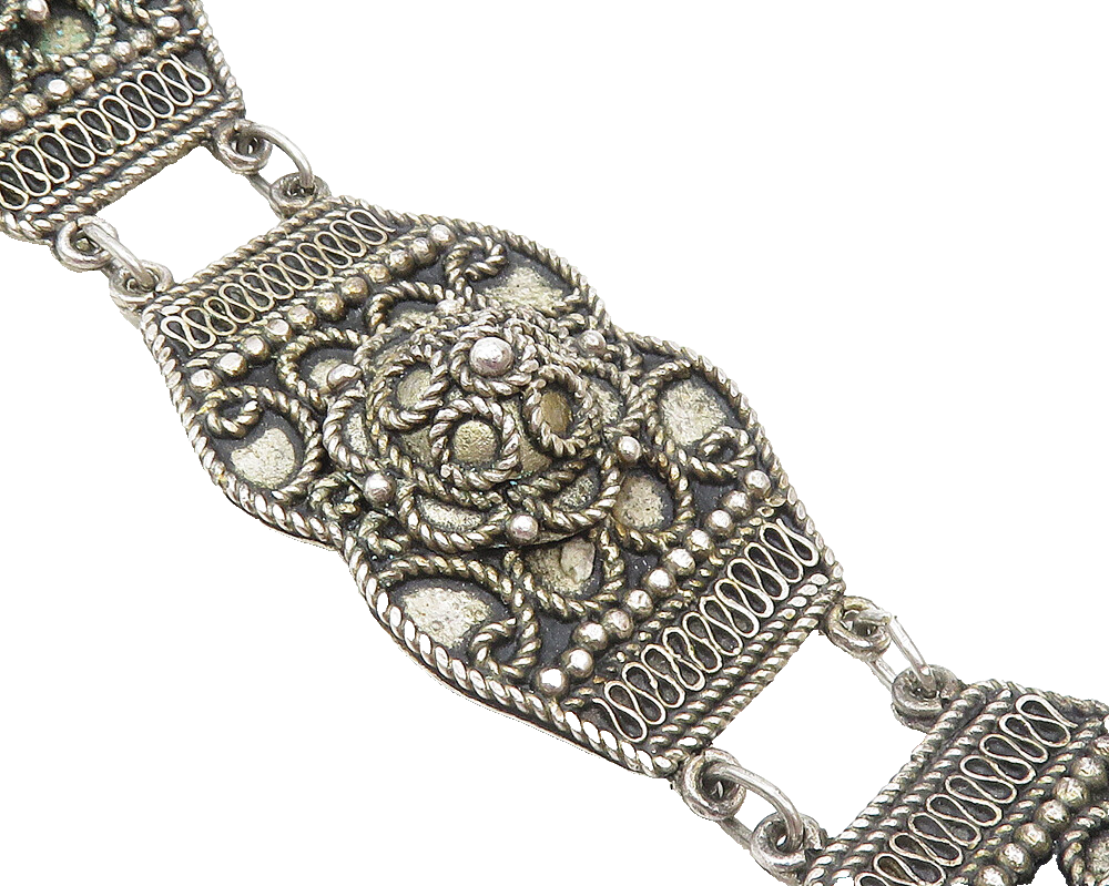 925 Sterling Silver  Vintage Antique Rope Twist Floral Chain Bracelet  BT4420