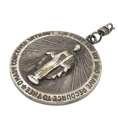 THEDA 925 Silver  Vintage Antique Miraculous Medal Virgin Mary Pendant PT14903