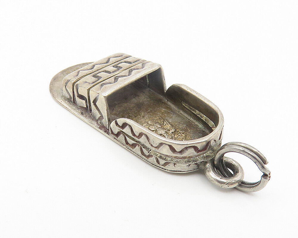 MEXICO 925 Sterling Silver  Vintage Dark Tone Traditional Shoe Pendant  PT9319