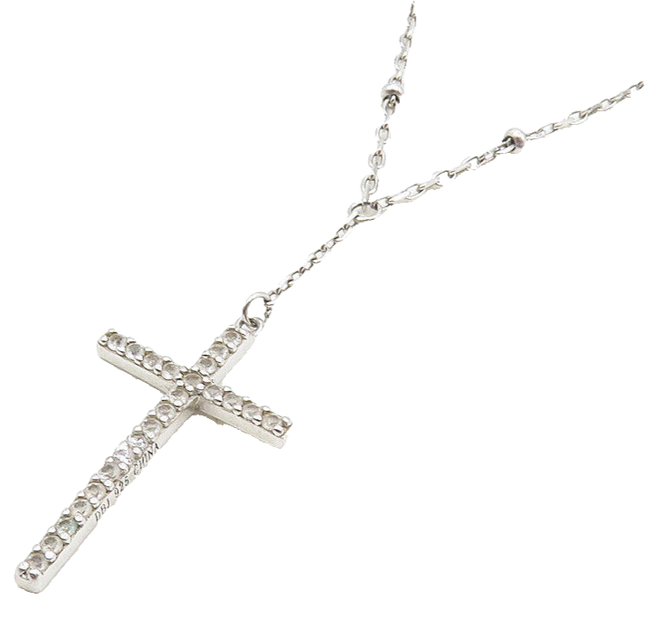 925 Sterling Silver  Topaz Religious Cross Petite Chain Necklace  NE1922