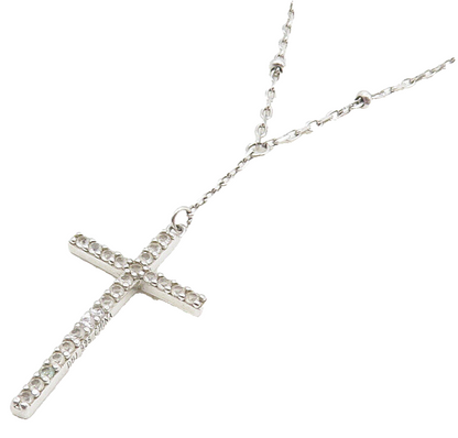 925 Sterling Silver  Topaz Religious Cross Petite Chain Necklace  NE1922