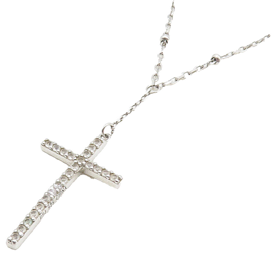 925 Sterling Silver  Topaz Religious Cross Petite Chain Necklace  NE1922