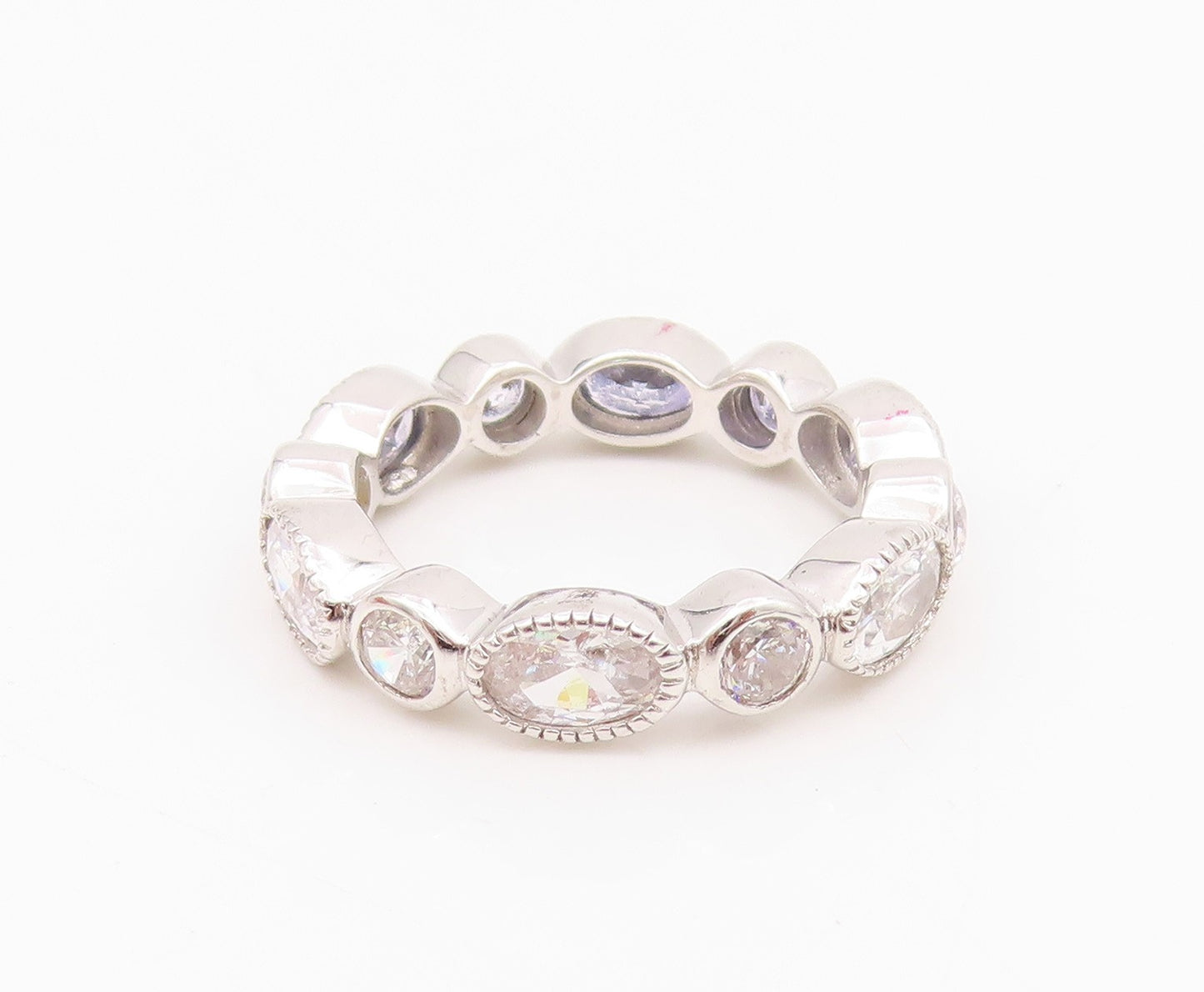 925 Sterling Silver Vintage Ring Round & Oval Cut Amethyst & CZ  Sz 7  RG33032