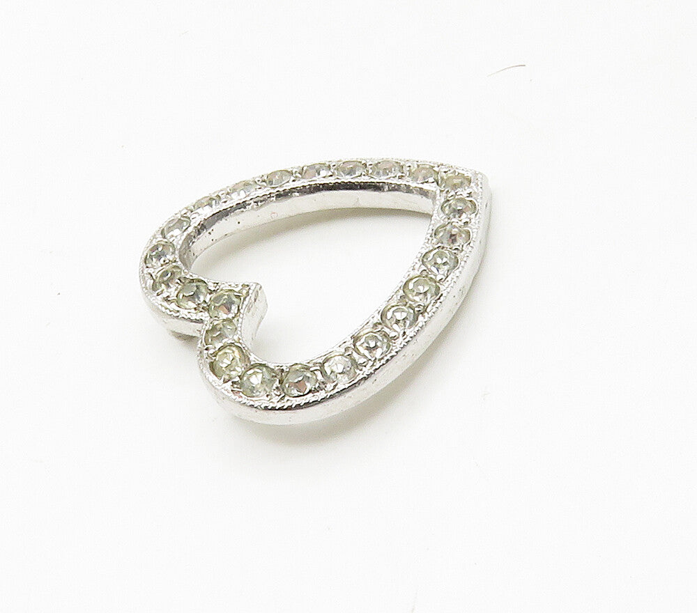 925 Sterling Silver  Vintage Cubic Zirconia Open Love Heart Pendant  PT13264