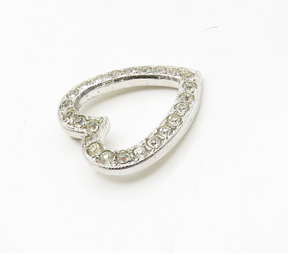 925 Sterling Silver  Vintage Cubic Zirconia Open Love Heart Pendant  PT13264