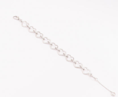 925 Sterling Silver Vintage Bracelet Cutout Real Diamonds Linked Hearts  BT10379