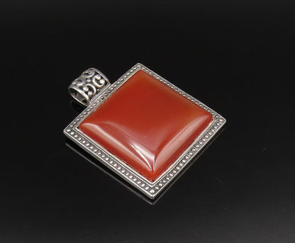 925 Sterling Silver  Vintage Dotted Edge Square Carnelian Pendant  PT21713