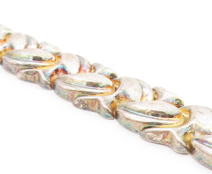 925 Silver  Vintage Brushed & Polished Swirl Abstract Link Bracelet  BT9497