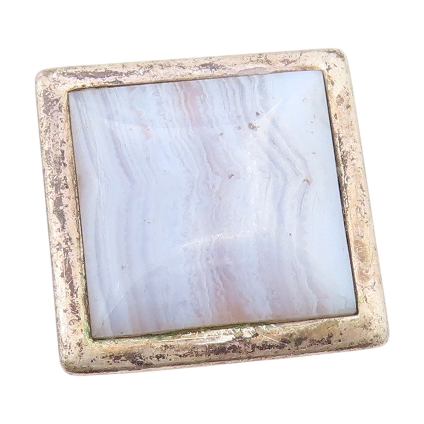 925 Sterling Silver Vintage Ring FINLAND Lace Agate Geometric Band Sz 7 RG34806