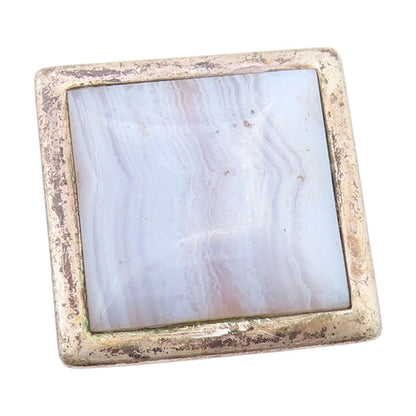 925 Sterling Silver Vintage Ring FINLAND Lace Agate Geometric Band Sz 7 RG34806