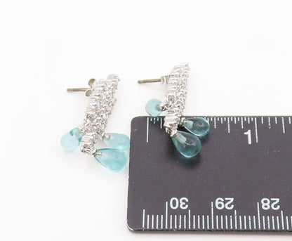 925 Sterling Silver Vintage Earrings Aquamarine & CZ Pave Classic Drop  EG14164