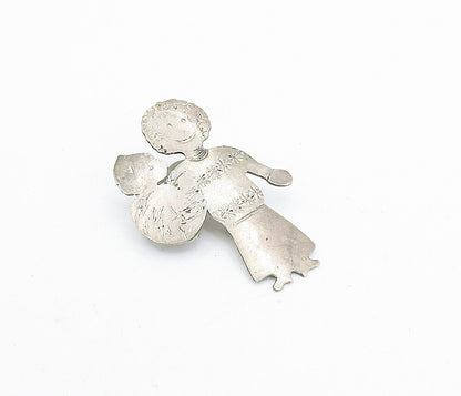 JOR 925 Sterling Silver  Vintage Etched Happy Mother & Baby Sweater Pin TR1074