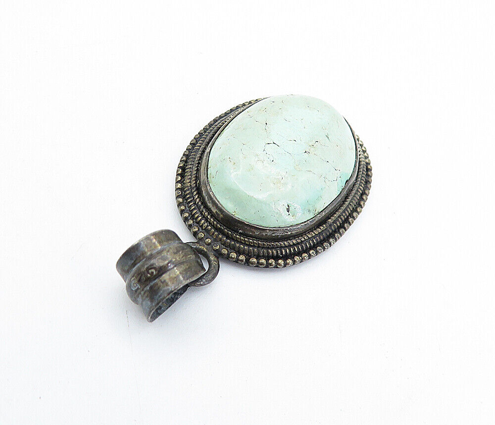 925 Sterling Silver  Vintage Antique Turquoise Oxidized Twist Pendant  PT5035