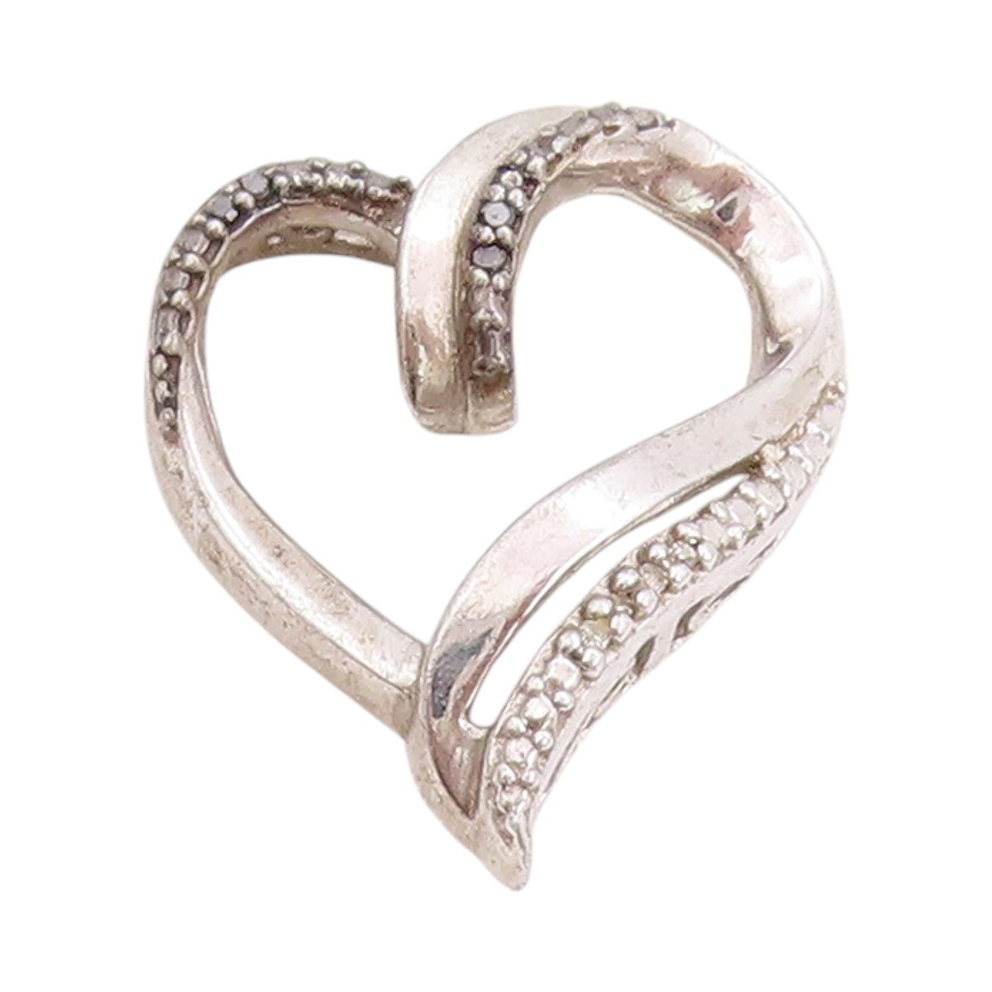 925 Sterling Silver Vintage Pendant Genuine Diamonds Twisted Love Heart  PT24752