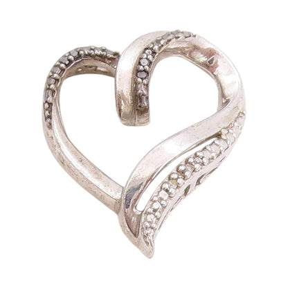 925 Sterling Silver Vintage Pendant Genuine Diamonds Twisted Love Heart  PT24752