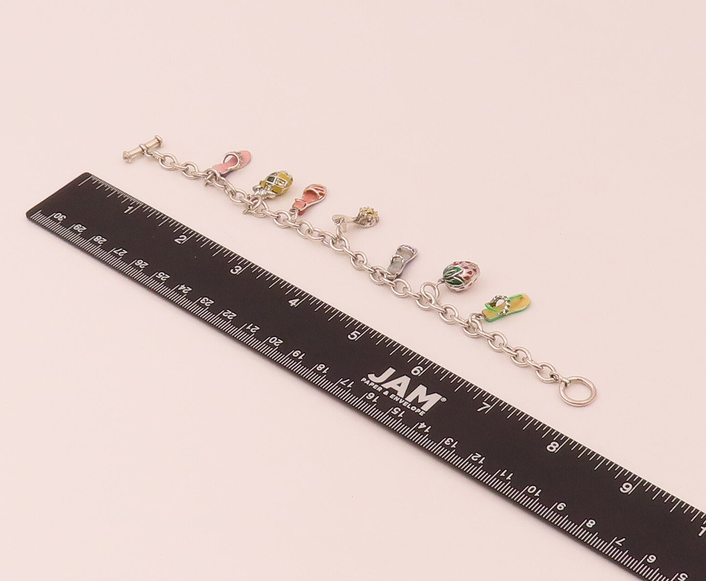 925 Silver  Vintage Dangling Cinderella Shoes Chain Charm Bracelet  BT9816