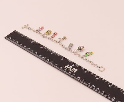 925 Silver  Vintage Dangling Cinderella Shoes Chain Charm Bracelet  BT9816