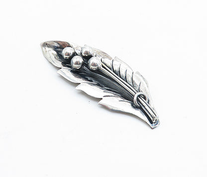 MEXICO 925 Sterling Silver  Vintage Oxidized Floral Leaf Brooch Pin  BP2729