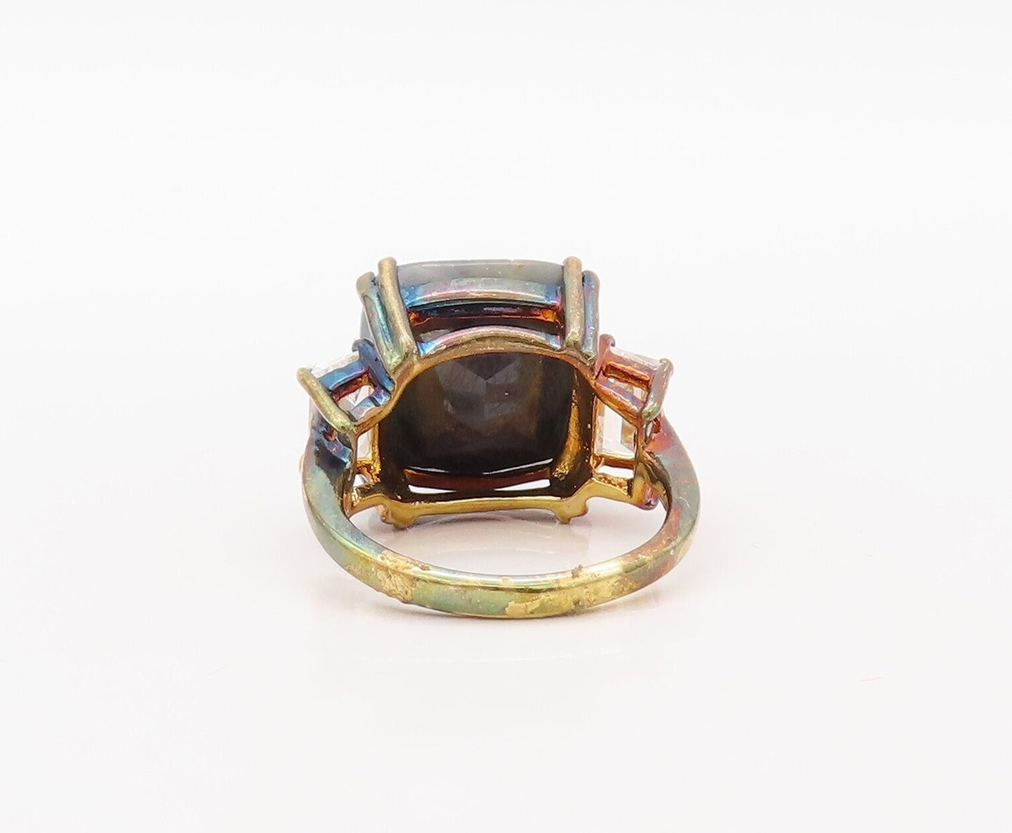925 Sterling Silver Vintage Ring Gold Plated Topaz & Gemstone  Sz 7  RG30585
