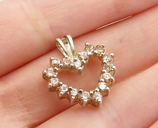 925 Sterling Silver  Vintage Peach Color Topaz Open Love Heart Pendant  PT4844