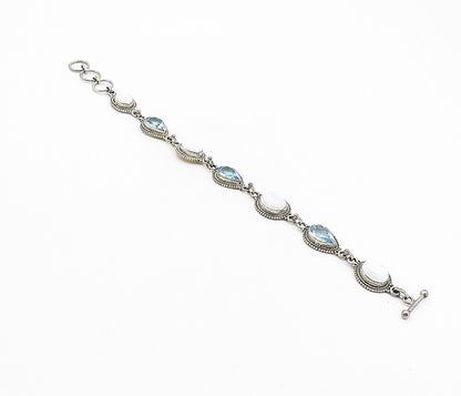 925 Sterling Silver  Vintage Agate & Blue Topaz Twist Chain Bracelet  BT3797
