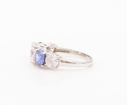 925 Sterling Silver Vintage Ring Round Cut Sapphire & CZ Band  Sz 7  RG30458