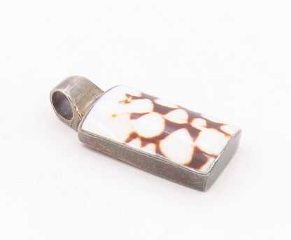 925 Sterling Silver Vintage Rectangle Shell Cunos Brown Stains Pendant PT21171