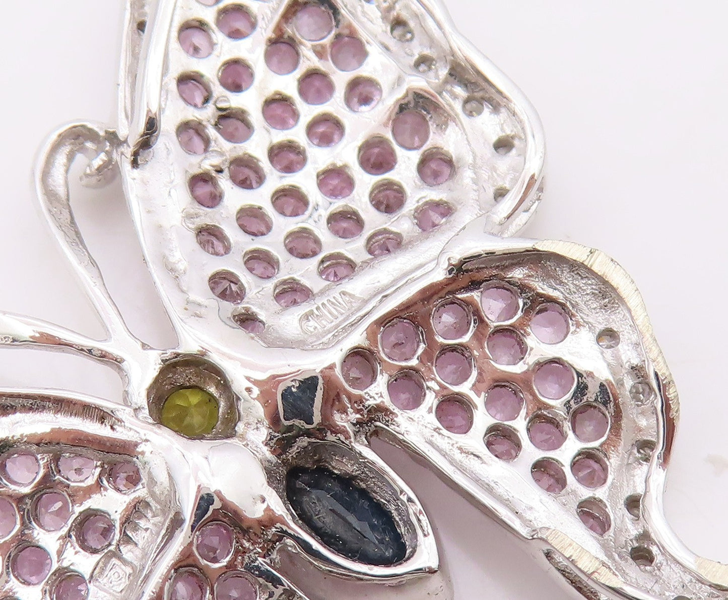 925 Sterling Silver Vintage Pendant Real Diamonds & Gemstone Butterfly  PT26338