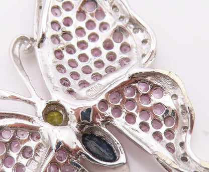 925 Sterling Silver Vintage Pendant Real Diamonds & Gemstone Butterfly  PT26338