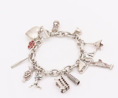 925 Sterling Silver Vintage Bracelet Heavy Dangling Charm Large Heart  BT10605