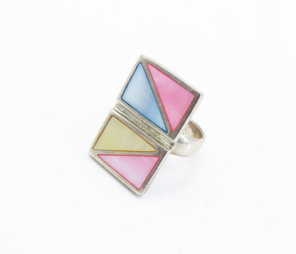 925 Silver  Vintage Modernist Mother Of Pearl Cocktail Ring Sz 6.5  RG6625