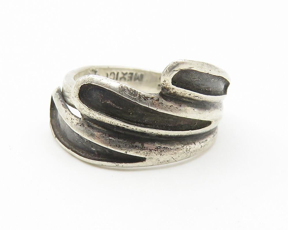 RCA MEXICO 925 Silver  Vintage Oxidized Detail Wrap Band Ring Sz 5  RG10881
