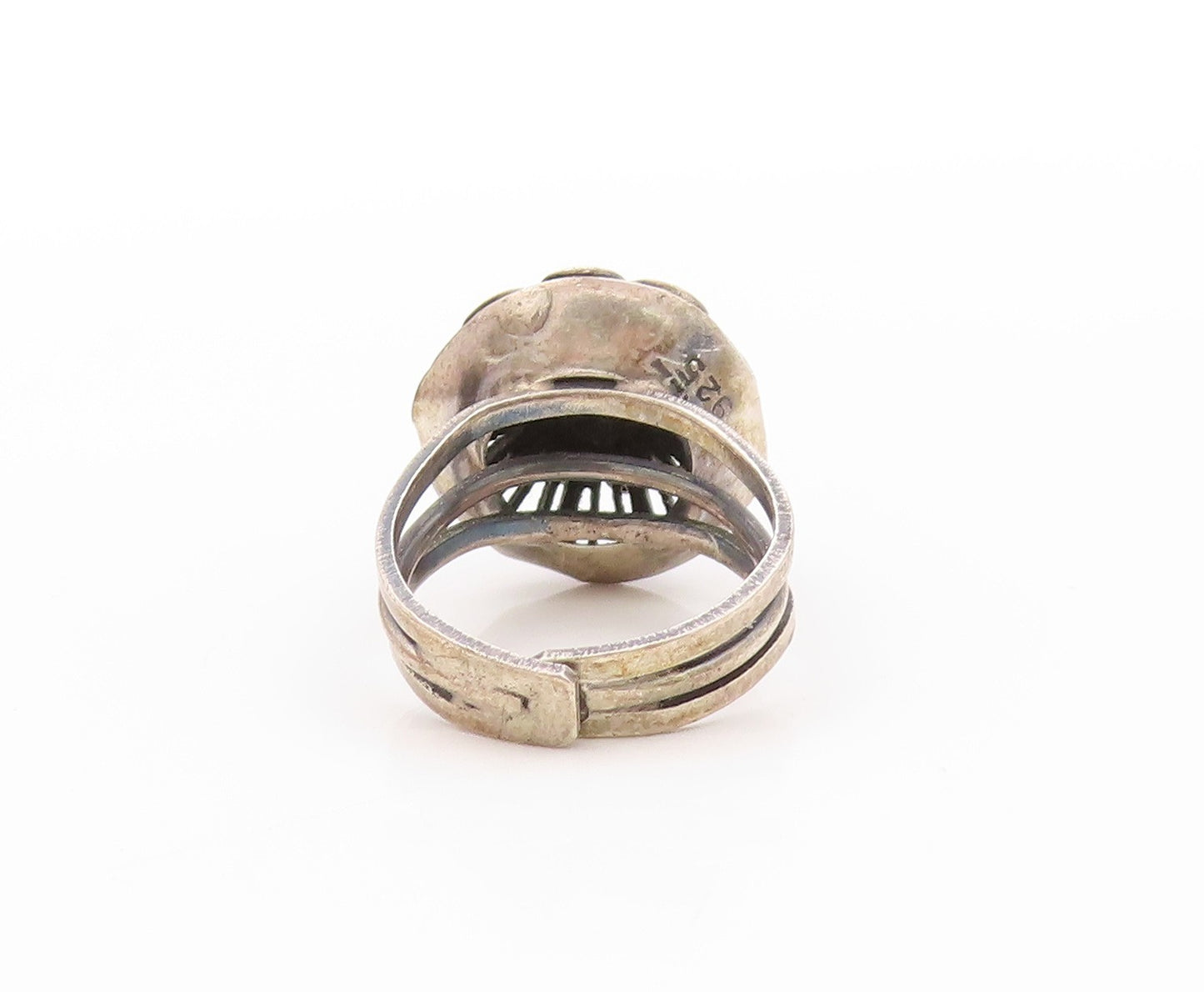 925 Sterling Silver Vintage Ring EUROPE Dark Tone Flower Carved  Sz 5  RG32572