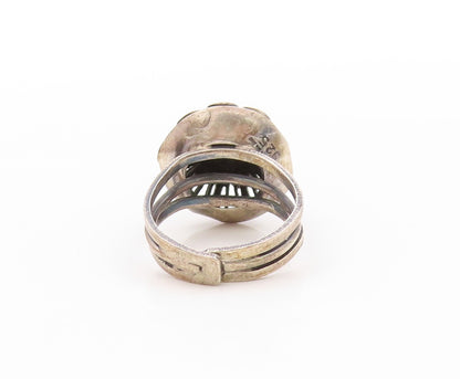 925 Sterling Silver Vintage Ring EUROPE Dark Tone Flower Carved  Sz 5  RG32572
